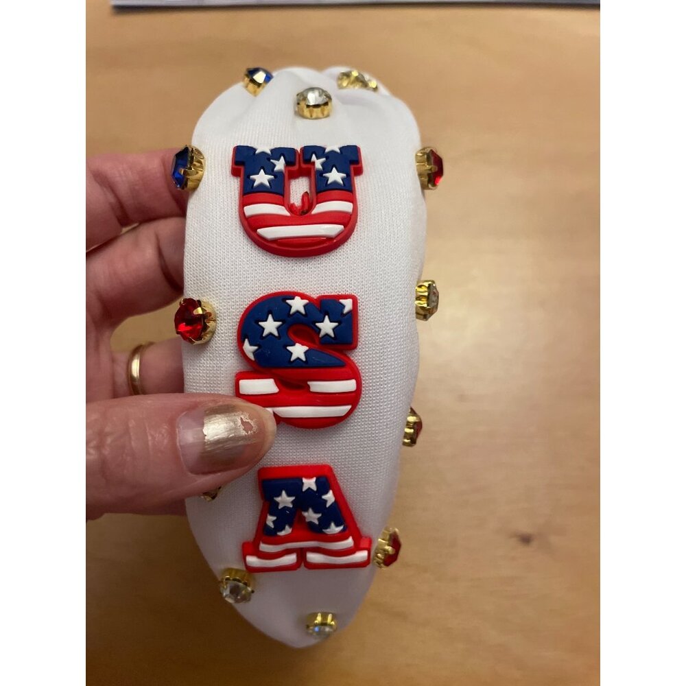 New Women’s 3-D 🇺🇸 USA American flag Lettering with Jewels Rhinestones 💎 Head
